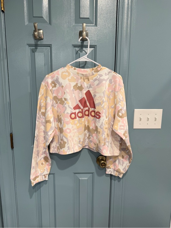 adidas Tops - Adidas Cropped Pink CampCrewneck Sweatshirt - Pastel Pink/Yellow